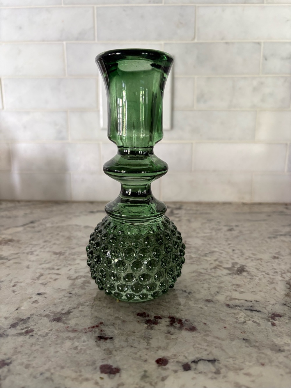Green Glass Hobnail Candle Holder - Home Accents